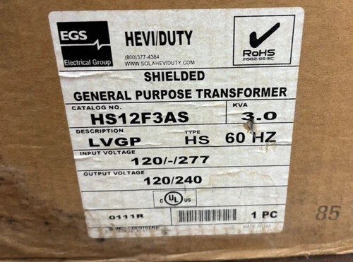 EGS Hevi-Duty Shielded General Purpose Transformer HS12F3AS 3kVA — primary product image