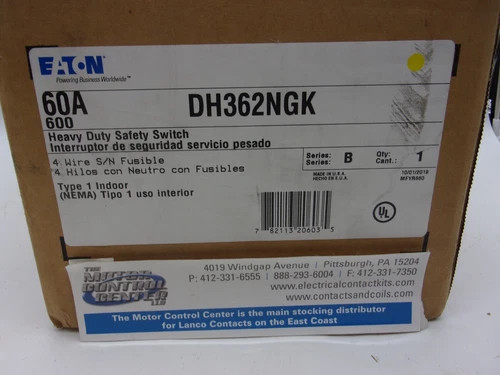 Eaton DH362NGK Heavy Duty Safety Switch 60A 600V — primary product image