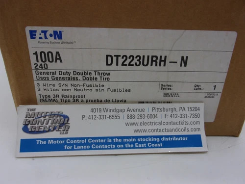 Eaton DT223URH General Duty Double Throw Safety Switch, 100A, 240V, NEMA 3R — primary product image