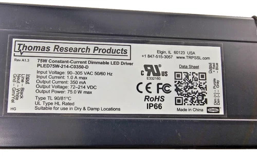 Thomas Research Products PLED75W-214-C0350-D 75W Constant Current Dimmable LED Driver — product image 2 of 6