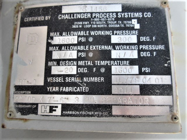 Challenger Process Systems 24" OD x 7'6" 1600 PSI 3-Phase Separator — product image 9 of 10