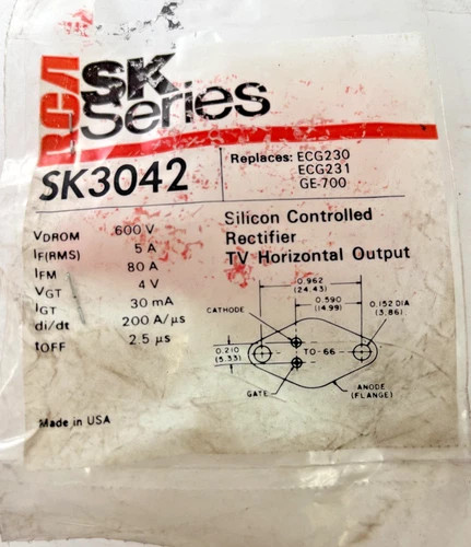 RCA SK3042 Silicon Controlled Rectifier (SCR) for TV Horizontal Output — primary product image