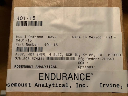 Rosemount Analytical Endurance Conductivity Sensor 401-15 with PT1000 and 10 ft Cable — primary product image