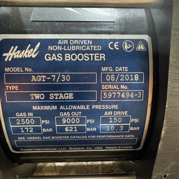 Haskel AGT-7/30 Air-Driven Two-Stage Gas Booster — product image 2 of 3
