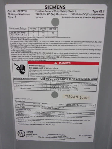 Siemens GF322N General Duty Safety Switch 60A 240V 3P Fusible NEMA 1 — product image 6 of 8