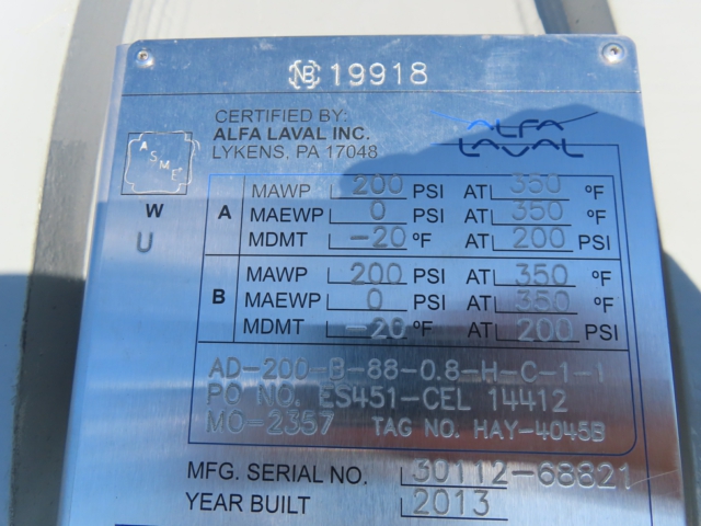 Alfa Laval Shell and Tube Heat Exchanger AD-200-B-88-0.8-H-C-1-1 — product image 11 of 12