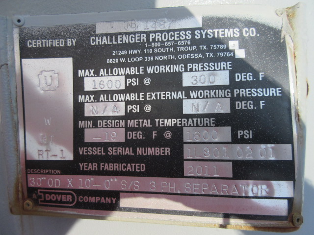 Challenger Process Systems 30" x 10' Three-Phase Separator — product image 10 of 11