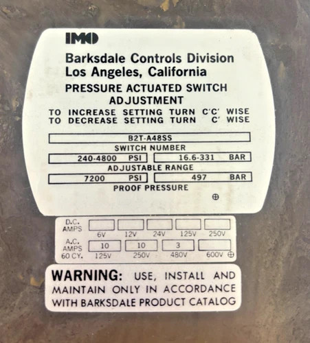 Barksdale B2T-A48SS Pressure Actuated Switch 240-4800 PSI — product image 6 of 6