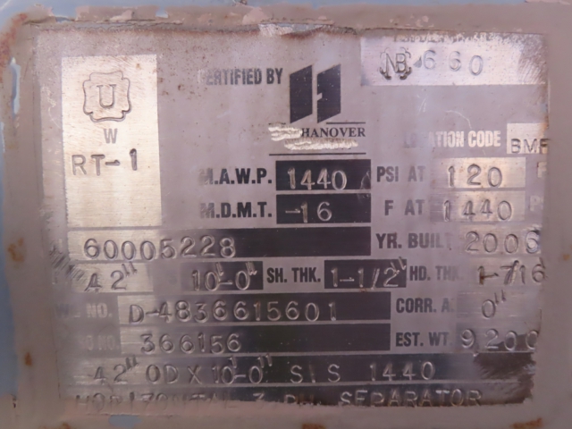 Hanover 42" x 10' 1440 PSI 3-Phase Horizontal Separator — product image 4 of 10