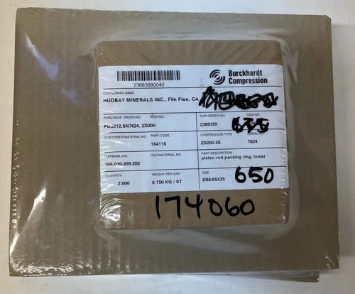 Burckhardt Compression Piston Rod Packing Ring 164116 for Sulzer 2D200-2E Compressor (2-Pack)