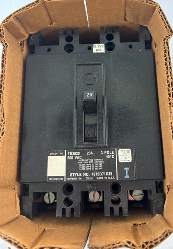 Westinghouse FB3020 3-Pole 20A 600VAC Thermal Magnetic Circuit Breaker — product image 2 of 3