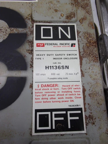 Federal Pacific H1136SN Heavy Duty Fusible Safety Switch — product image 2 of 9