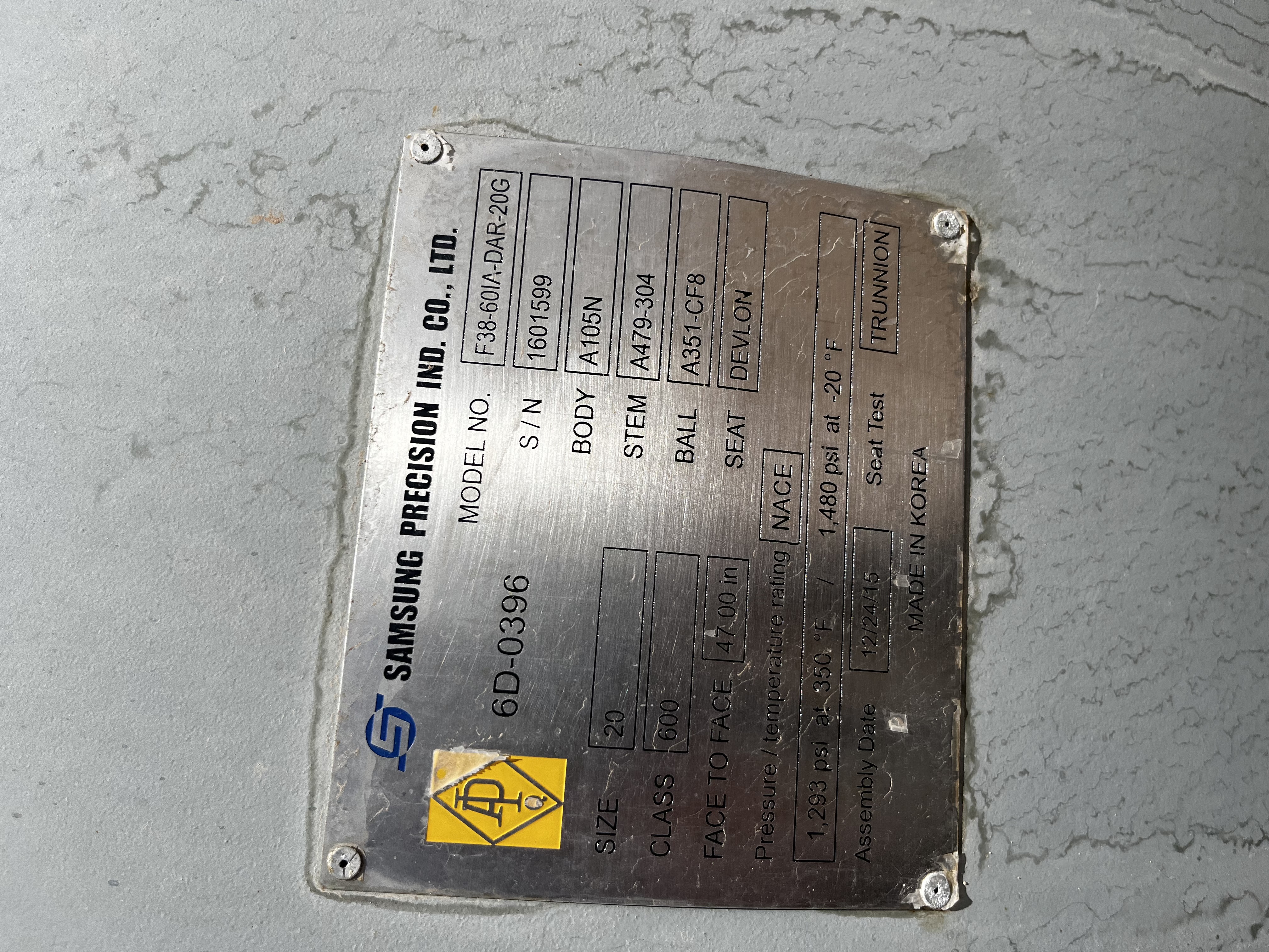 Samsong 20 Inch Class 600 Trunnion Mounted Ball Valve 6D-0396 — product image 2 of 4