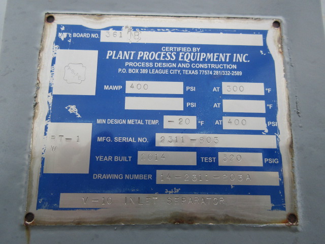 Plant Process Equipment Horizontal Three-Phase Inlet Separator 54" ID x 20' 400 PSI — product image 7 of 10