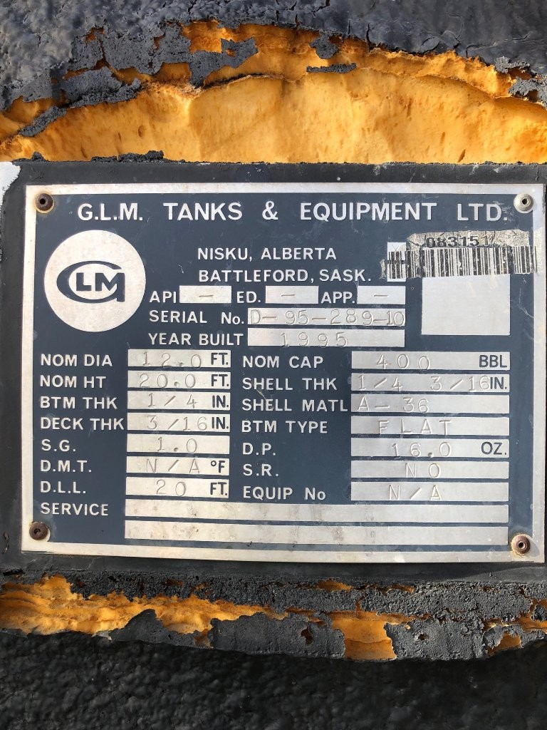 400 BBL GLM Fire Tube Insulated Storage Tank – 1995 — product image 6 of 6