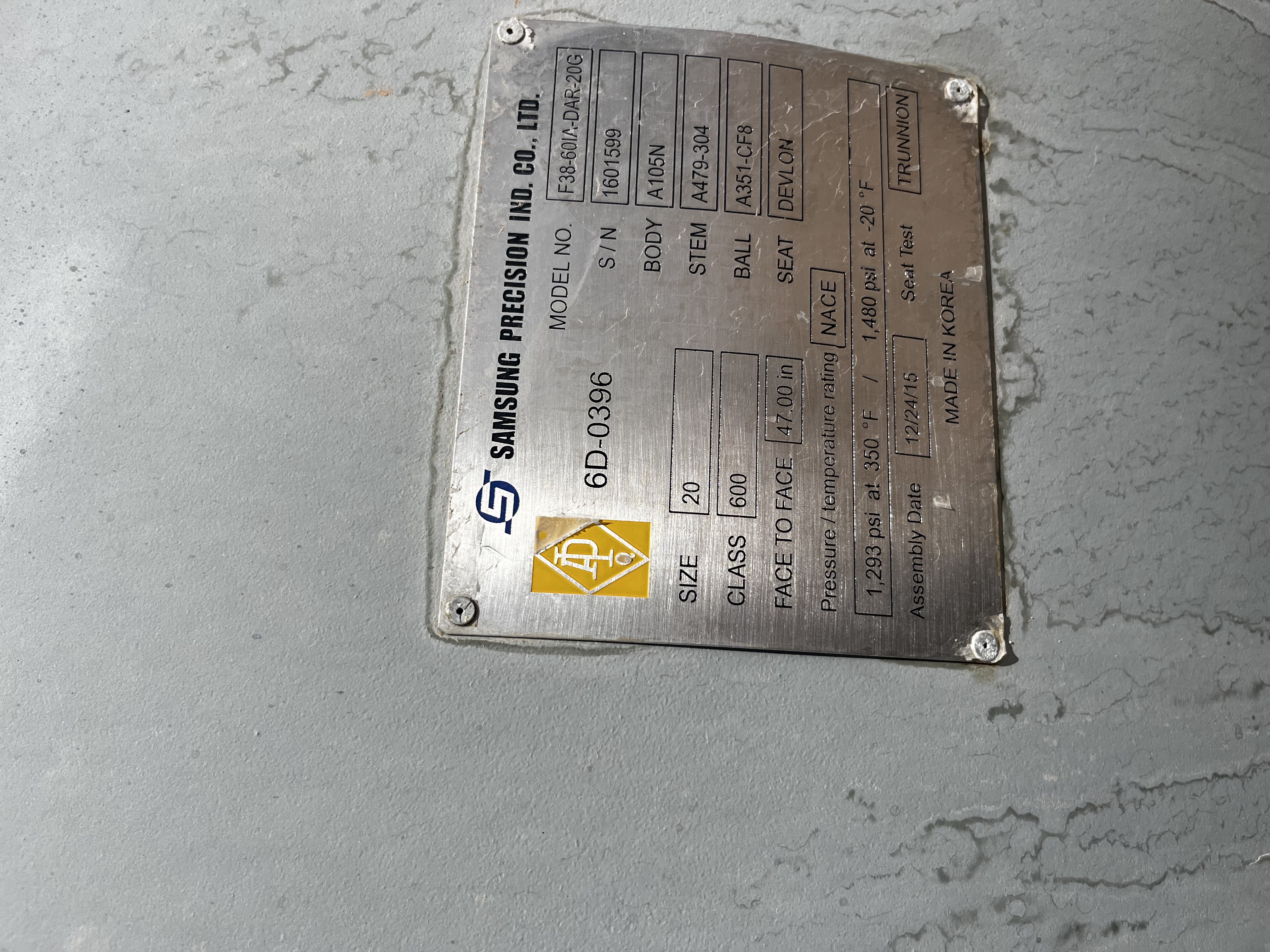 Samsong 20 Inch Class 600 Trunnion Mounted Ball Valve 6D-0396 — product image 3 of 4