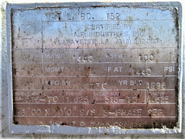 A.F. Industries 3-Phase Horizontal Separator 36" x 10' — product image 6 of 10