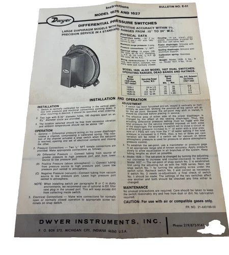 Dwyer Series 1627 Differential Pressure Switch, Model 1627-5 — product image 6 of 6