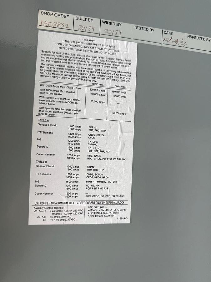Russelectric RTBD-12004CEF 1200A Automatic Transfer Switch — product image 10 of 10