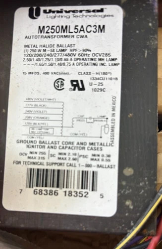 Universal Lighting Technologies M250ML5AC3M Metal Halide Magnetic Ballast Kit — product image 4 of 7