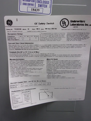General Electric TG3223R General Duty Safety Switch, 100A, 240V, Outdoor — product image 6 of 8