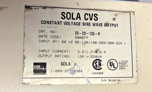 Sola CVS Constant Voltage Sine Wave Output Transformer 23-23-125-8