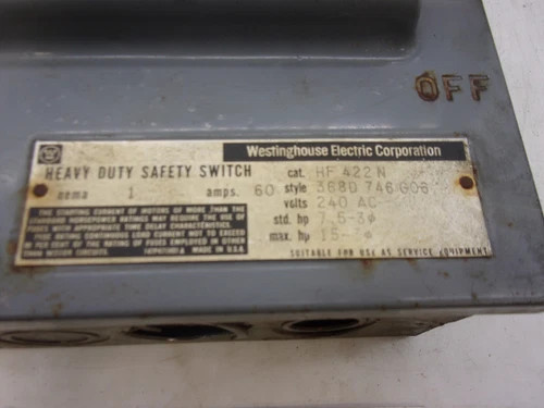 Westinghouse HF422N Heavy Duty Safety Switch, 60A, 240V, 3P/4W, Fusible, NEMA 1 — product image 2 of 8