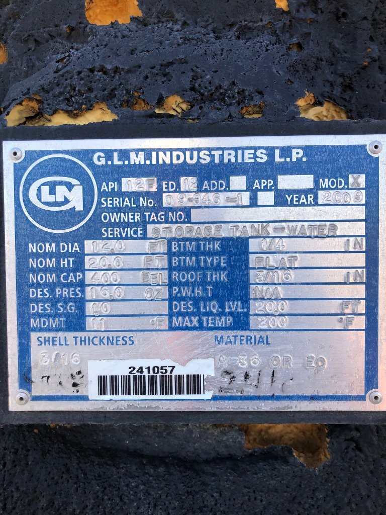 400 BBL GLM Insulated Storage Tank – 2009 — product image 5 of 6