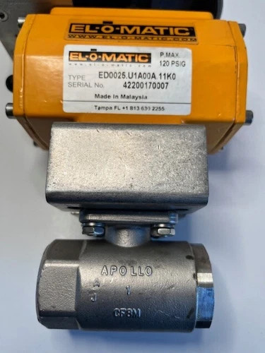 Apollo 1" Stainless Steel Ball Valve with El-O-Matic ED0025 Pneumatic Actuator and Stonel Quartz Valve Position Monitor — product image 2 of 5