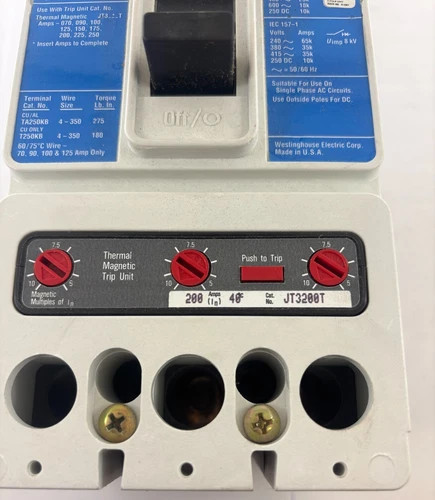Westinghouse JD3250F 3-Pole 250 Amp Thermal Magnetic Circuit Breaker — product image 4 of 7