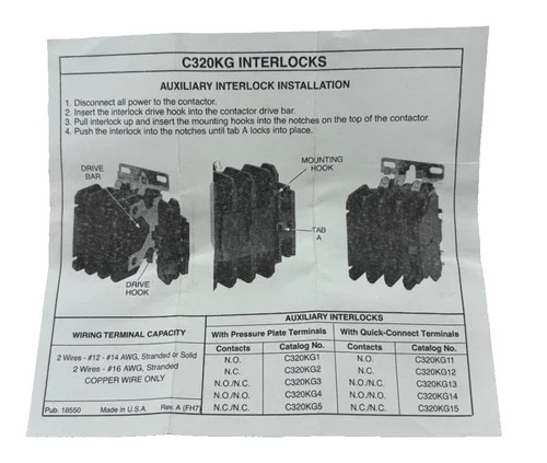Eaton Cutler-Hammer C320KG5 Series A2 Side-Mounted Auxiliary Contact Block, 2 NC Contacts — product image 6 of 6