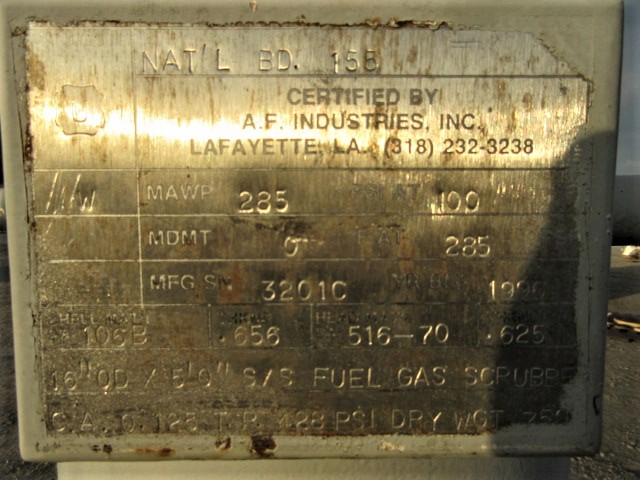 A.F. Industries Fuel Gas Scrubber 16" x 5' MFG 0260 — product image 6 of 7