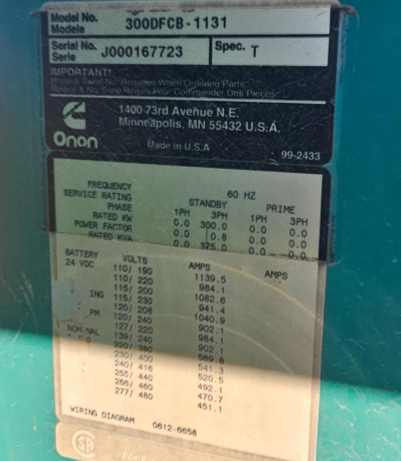Cummins 300DQAF-2054 Diesel Generator Set — product image 3 of 5