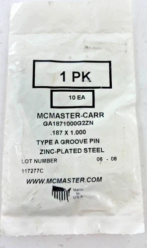 McMaster-Carr Type A Groove Pin GA1871000G2ZN, Zinc-Plated Steel, 0.187" x 1.000" (Pack of 10) — primary product image