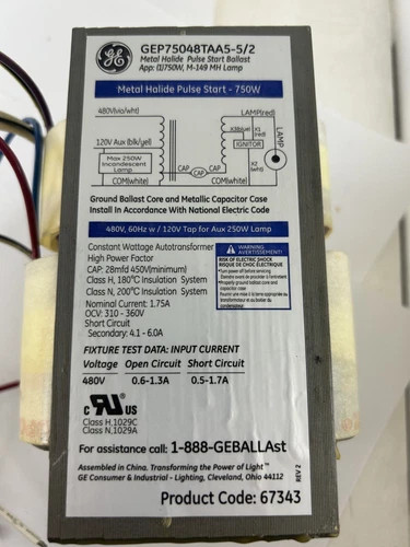 GE GEP75048TAA5-5/2 Metal Halide Pulse Start Ballast