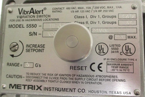 Metrix VibrAlert 5550-111-33 Mechanical Vibration Switch — product image 9 of 11