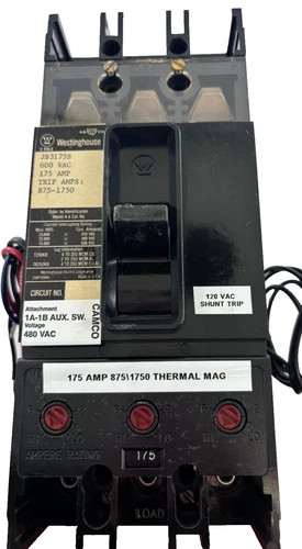 Westinghouse JB3175S 175A 600V 3-Pole Molded Case Circuit Breaker with Shunt Trip