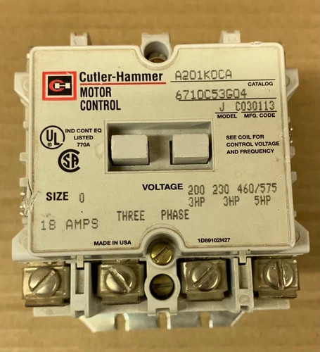 Cutler-Hammer A201K0CA Size 0 Motor Contactor — primary product image
