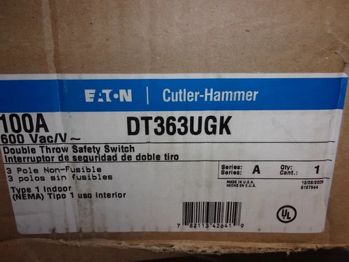 Eaton Cutler-Hammer DT363UGK Heavy Duty Double Throw Safety Switch 100A 600V 3P NEMA 1 — primary product image