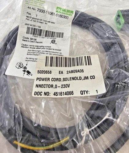 Murrelektronik 7000-11061-6160300 MSUD Valve Form BI 11mm Solenoid Cable PVC-JZ Black 3m