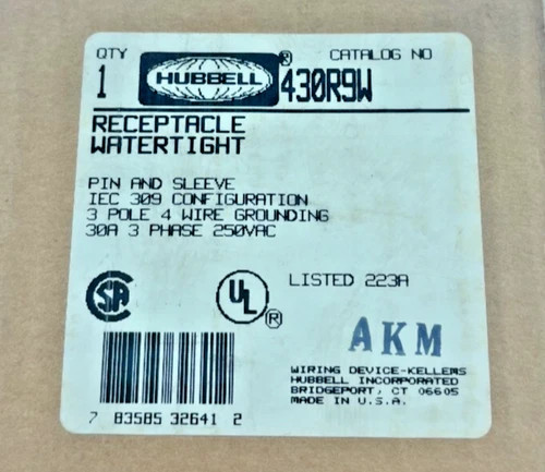 Hubbell 430R9W Watertight Pin and Sleeve Receptacle — primary product image