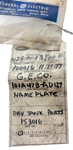 General Electric Turning Gear Dis-Engaged Nameplate 101A418A127 — product image 3 of 3