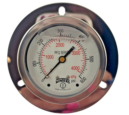 Winters PFQ90825FF Liquid Filled Pressure Gauge, 2.5" Dial, 0-600 PSI/kPa, 1/4" NPT Back Connection — primary product image