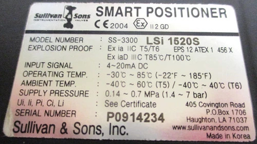 Sullivan & Sons SS-3300 Smart Valve Positioner — product image 7 of 7