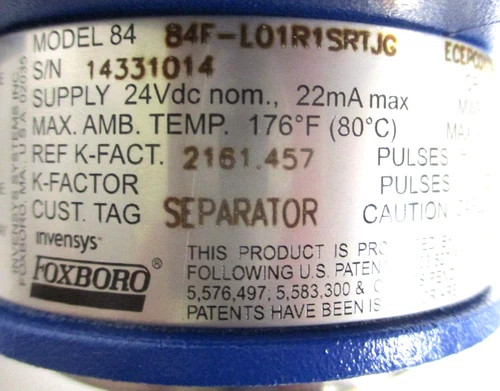 Foxboro 84F-L01R1SRTJG 1" MNPT Stainless Steel Vortex Flowmeter — product image 8 of 13