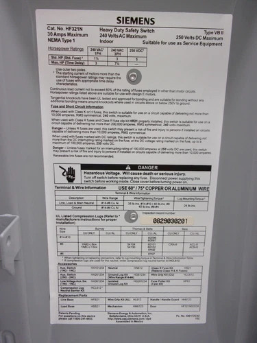 Siemens Heavy Duty Safety Switch HF321N — product image 6 of 8