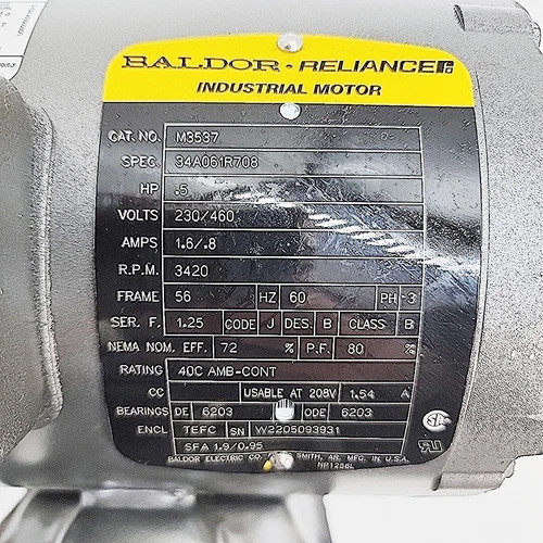 Baldor Reliance M3537 0.5 HP Industrial Electric Motor — product image 3 of 4