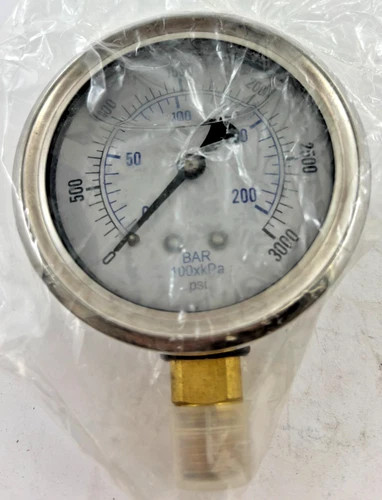 ESP 201L-254P Liquid-Filled Pressure Gauge, 2.5" Dial, 0-3000 PSI, 1/4 NPT Lower Mount — product image 2 of 5