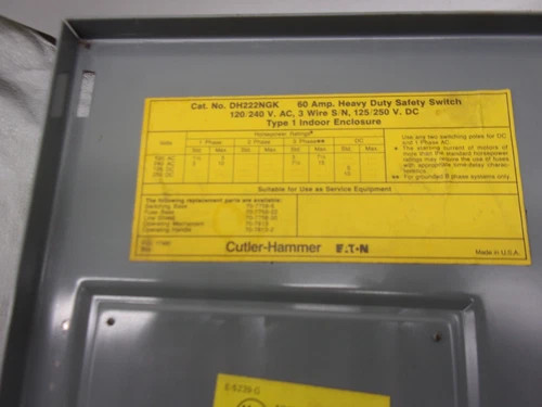 Cutler-Hammer DH222NGK Heavy Duty Safety Switch, 60A, 240V, Fusible, NEMA 1 Indoor — product image 2 of 8