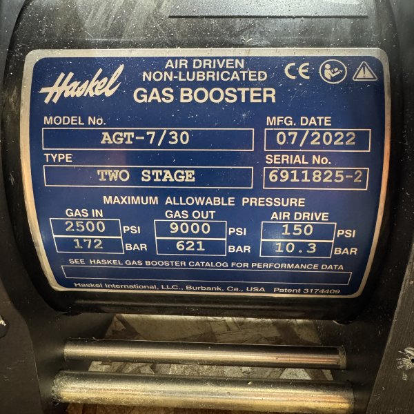Haskel AGT-7/30 Air-Driven Two-Stage Gas Booster — product image 2 of 2